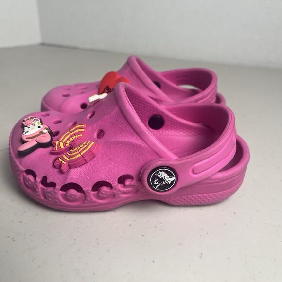 Crocs Classic Clog Toddler Size 7C Lot Girls Pink & Black Glitter w/ Shoe Charms - Picture 15 of 16